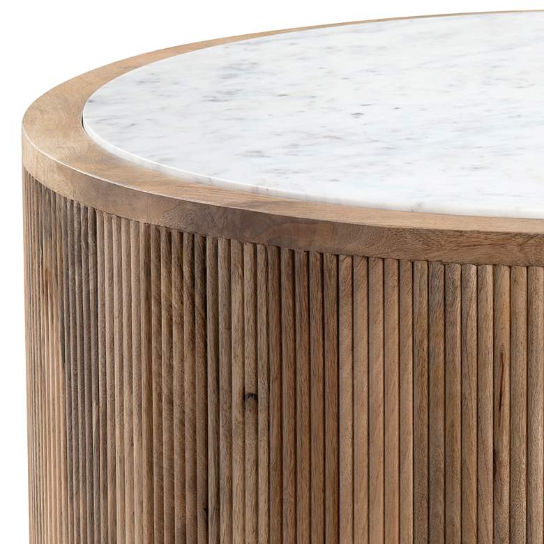 Image 2 Santorini 40 inch Wide White Marble Brown Wood Cocktail Table more views