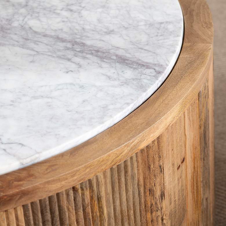 Image 3 Santorini 40 inch Wide White Marble Brown Wood Cocktail Table more views
