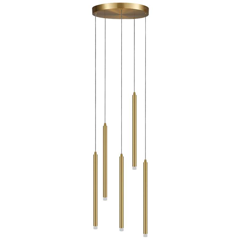 Image 1 Sanya 24" Wide 5 Light Aged Brass LED Multi Pendant With White Acyrlic
