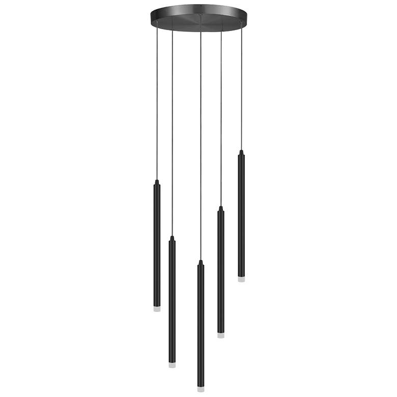 Image 1 Sanya 24"W 5 Light Matte Black LED Multi Pendant With White Acyrlic
