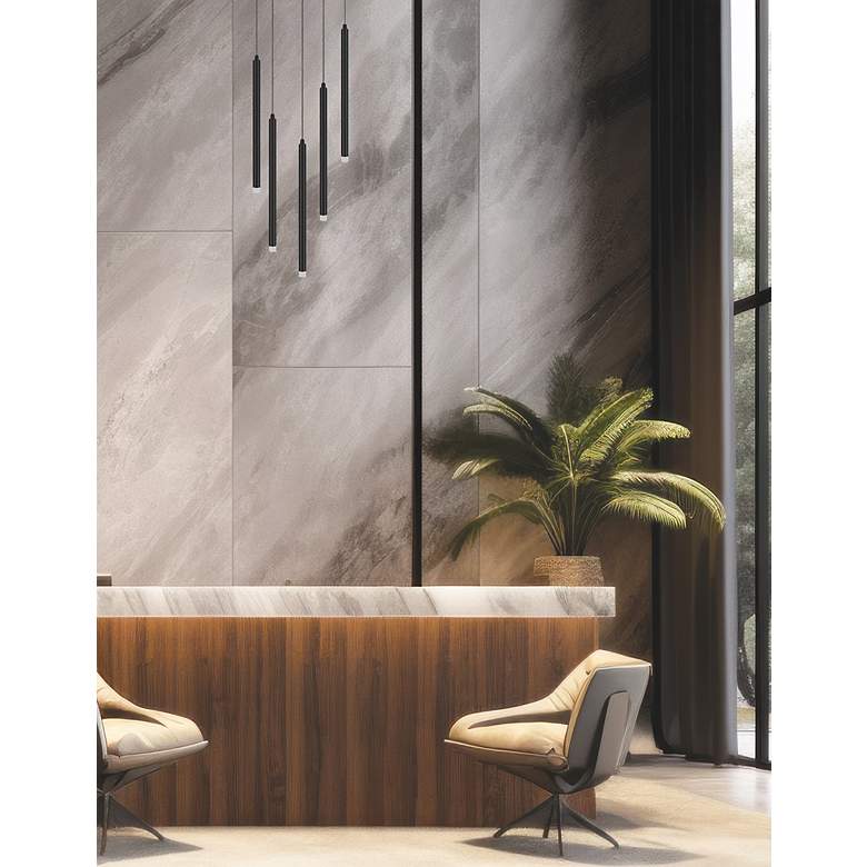 Image 2 Sanya 24"W 5 Light Matte Black LED Multi Pendant With White Acyrlic more views