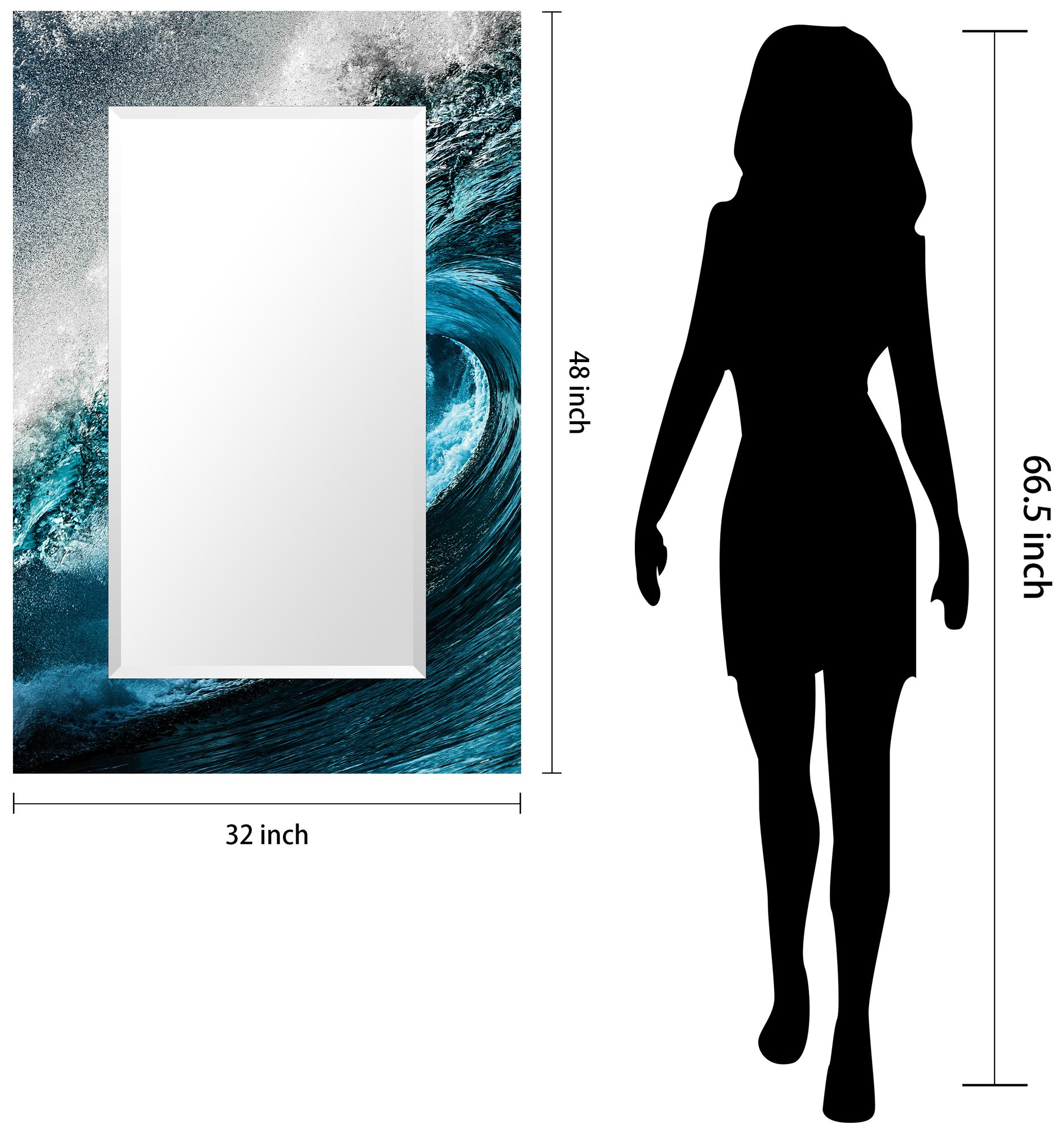 Sapphire Sea 48"x32" Beveled Mirror on Printed Tempered Art Glass