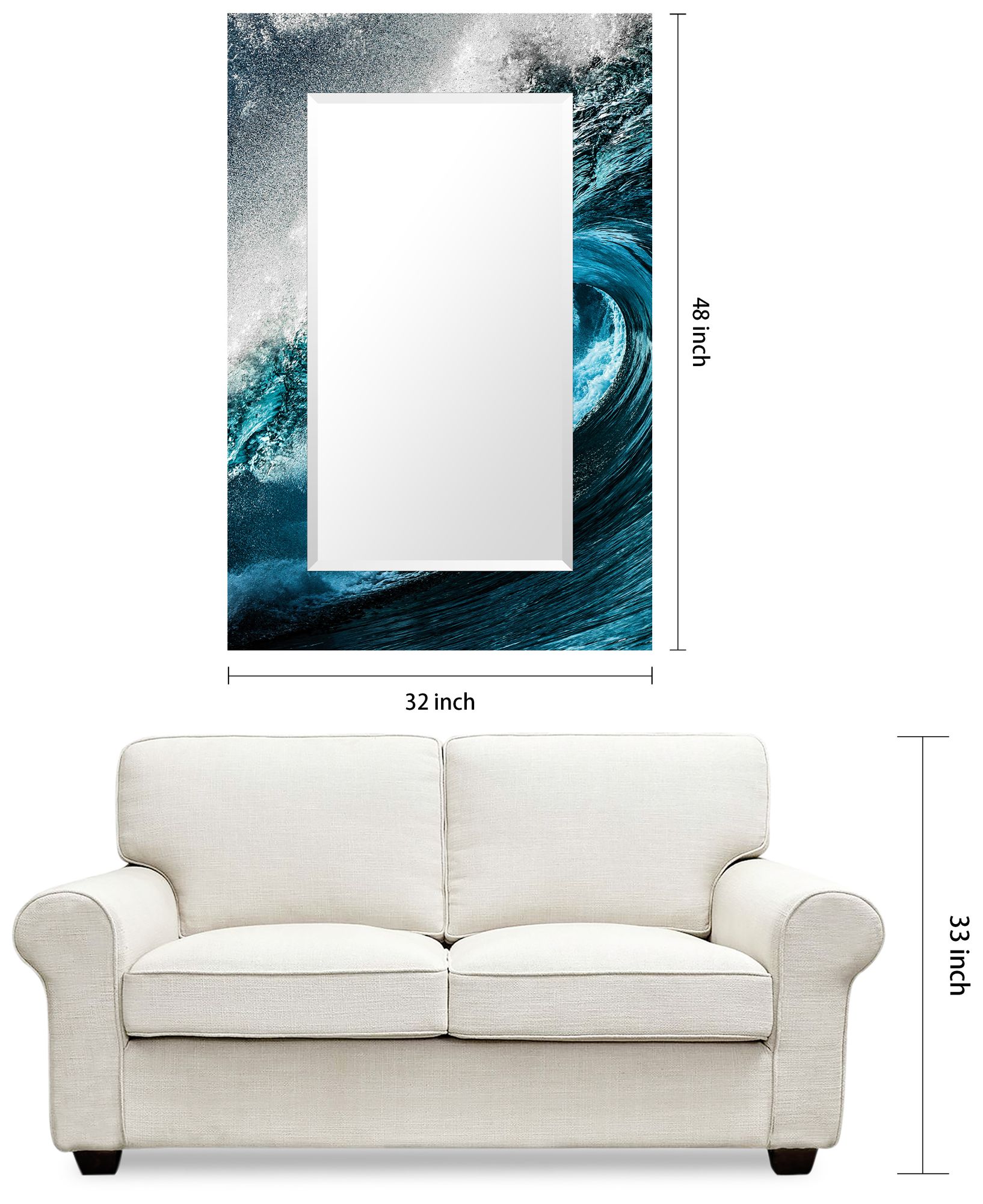 Sapphire Sea 48"x32" Beveled Mirror on Printed Tempered Art Glass