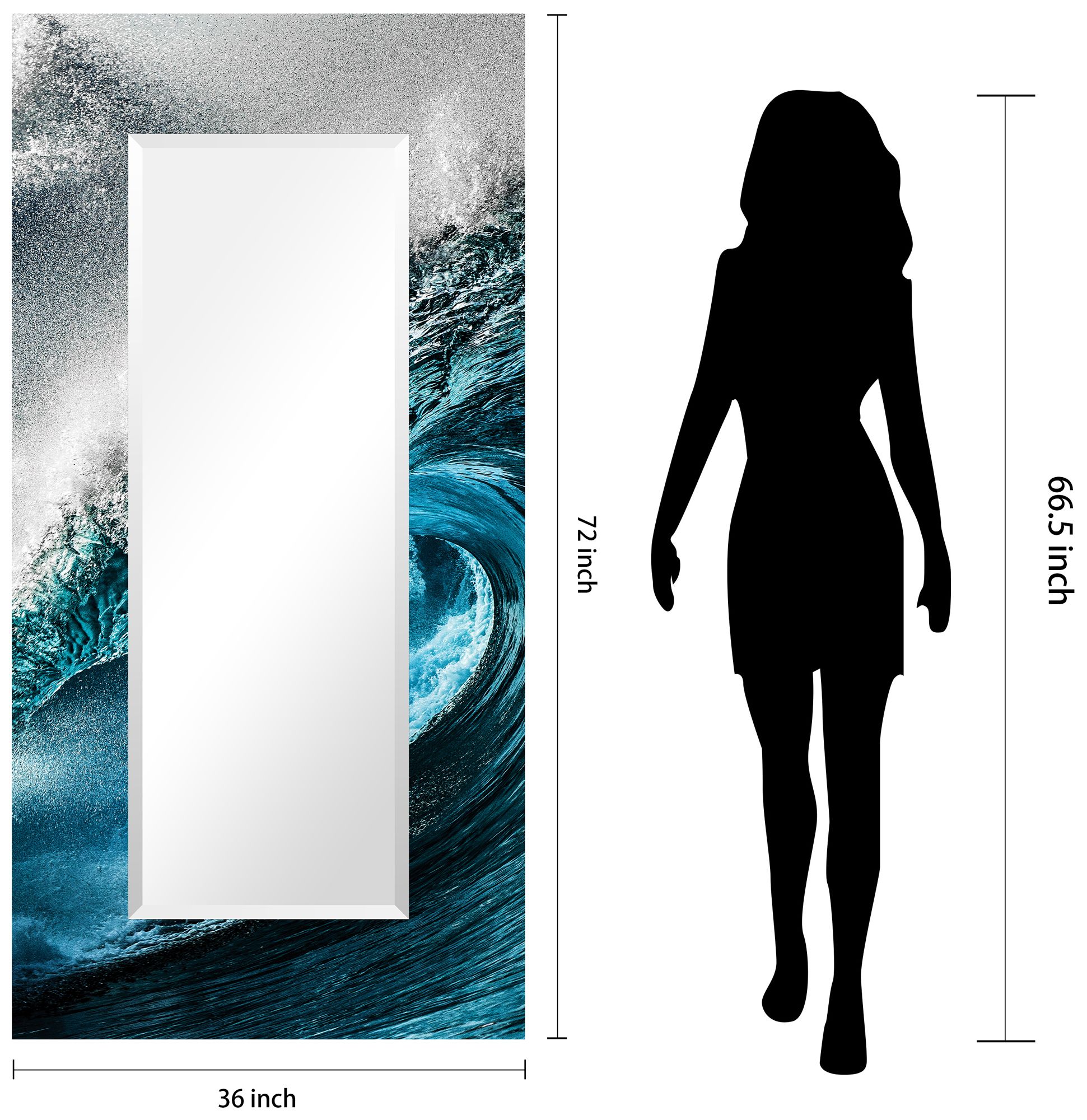 Sapphire Sea 72"x 36" Beveled Mirror on Printed Tempered Art Glass