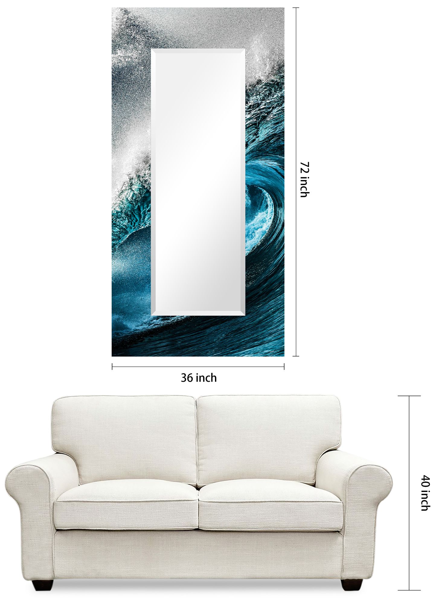 Sapphire Sea 72"x 36" Beveled Mirror on Printed Tempered Art Glass