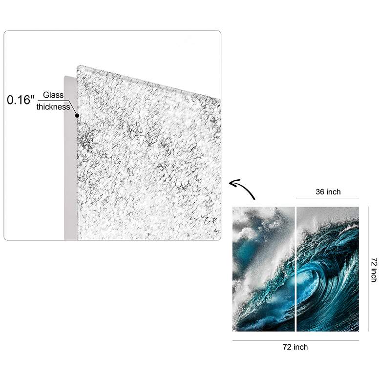 Image 3 Sapphire Sea 72"x 36" Frameless Reverse Printed Tempered GlassWall Art Set more views