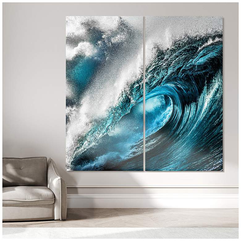 Image 4 Sapphire Sea 72"x 36" Frameless Reverse Printed Tempered GlassWall Art Set more views