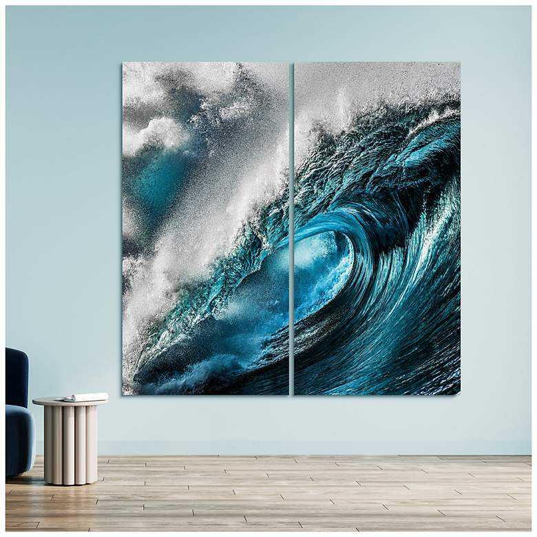 Image 5 Sapphire Sea 72"x 36" Frameless Reverse Printed Tempered GlassWall Art Set more views
