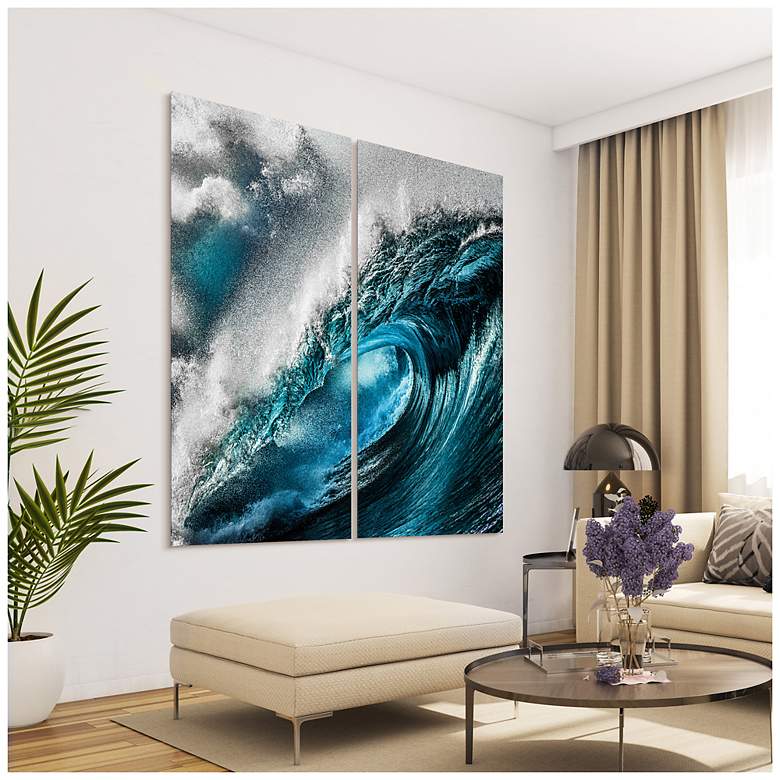 Image 6 Sapphire Sea 72"x 36" Frameless Reverse Printed Tempered GlassWall Art Set more views
