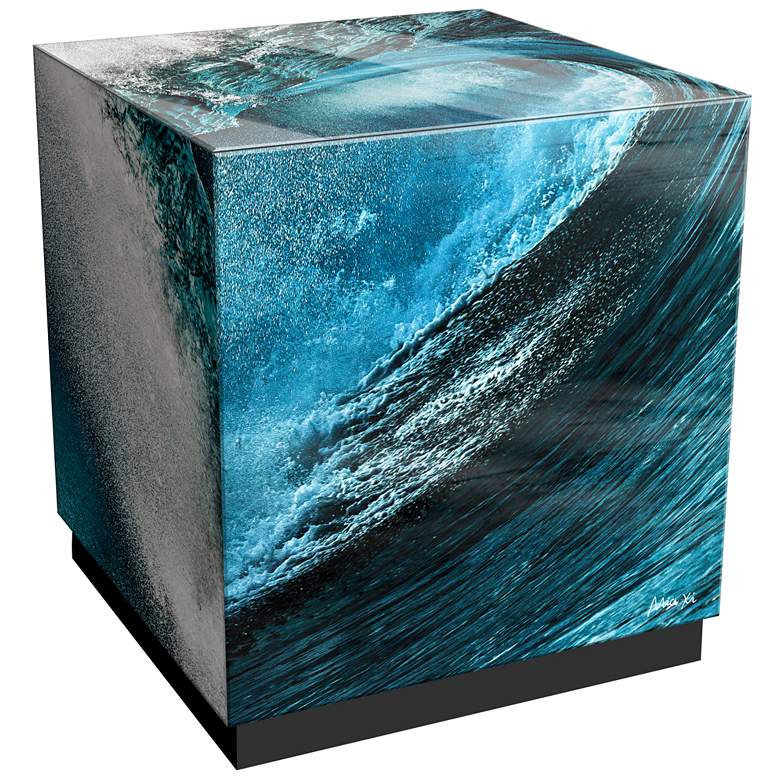 Image 1 Sapphire Sea" Reverse Printed Beveled Art Glass Lamp Table