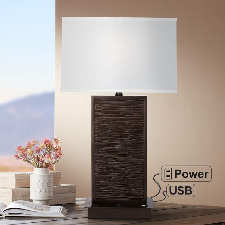 Image 1 Sappora Dark Bronze Wavy Table Lamp with USB Port and Outlet
