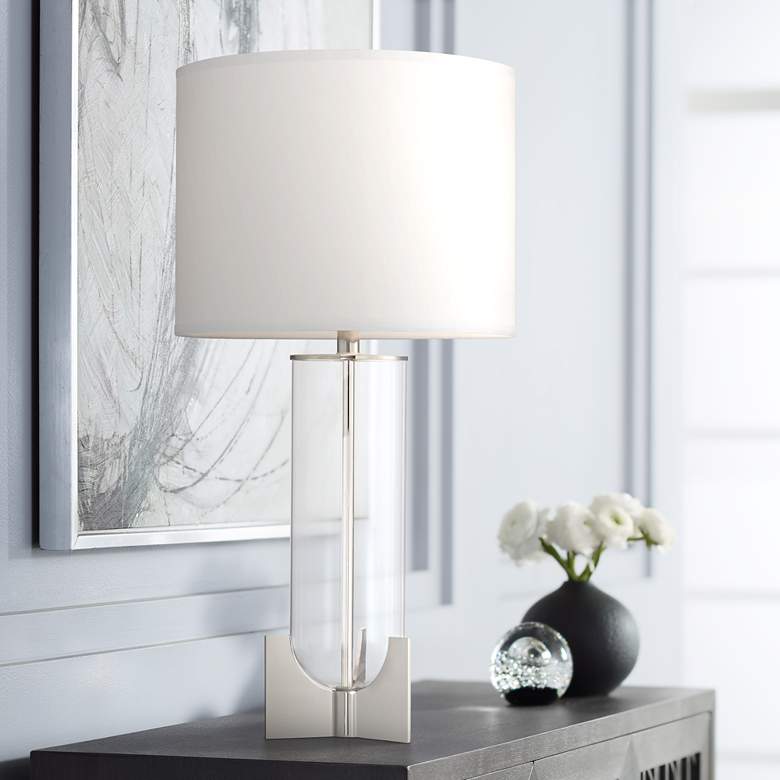 Image 1 Sapri Clear Glass with Polished Nickel Column Table Lamp