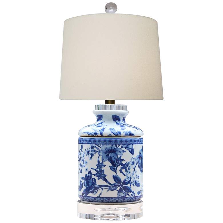 Image 1 Sara 17 inchH Blue and White Chrysanthemum Jar Accent Table Lamp