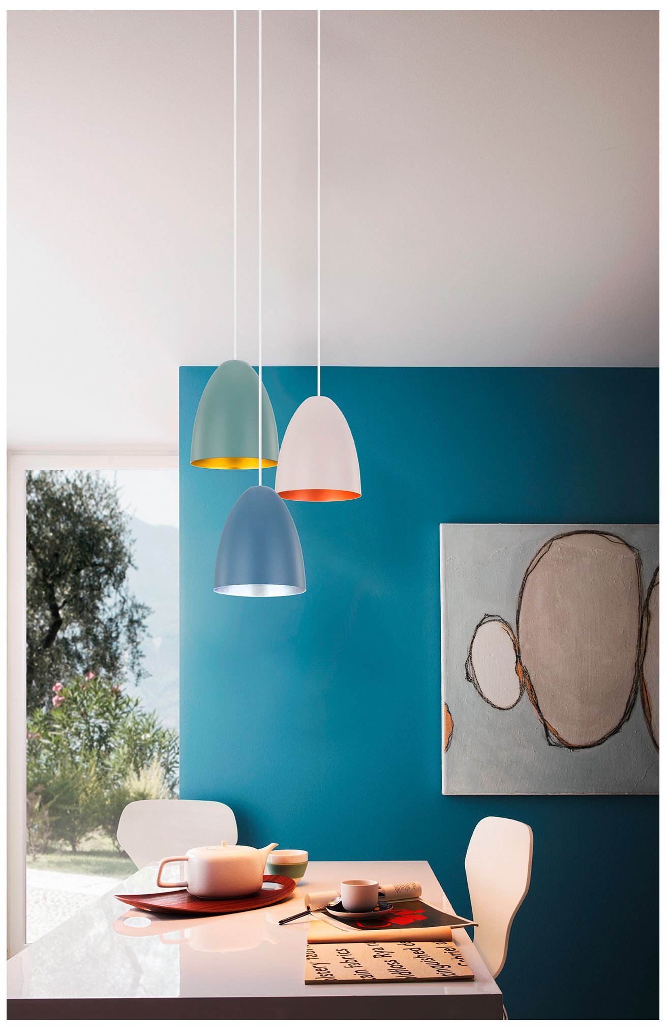 Image 3 Sarabia - 1-Light Pendant - Pastel Dark Blue Exterior - Silver Interior more views
