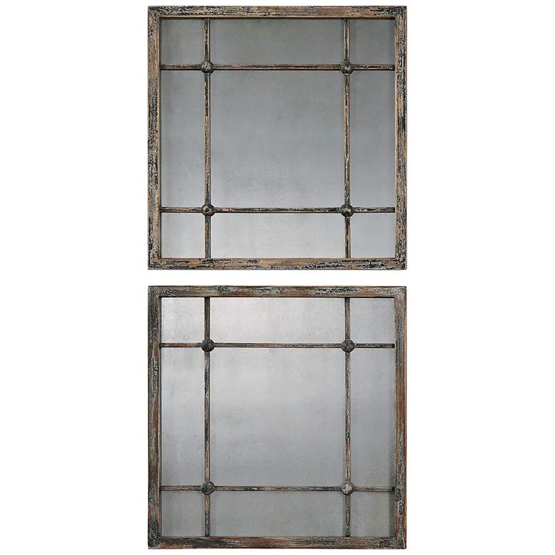 Image 2 Saragano Distressed 19" Square Wall Mirrors Set of 2