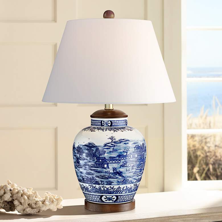 Image 1 Sarah Blue and White Ceramic Urn Table Lamp