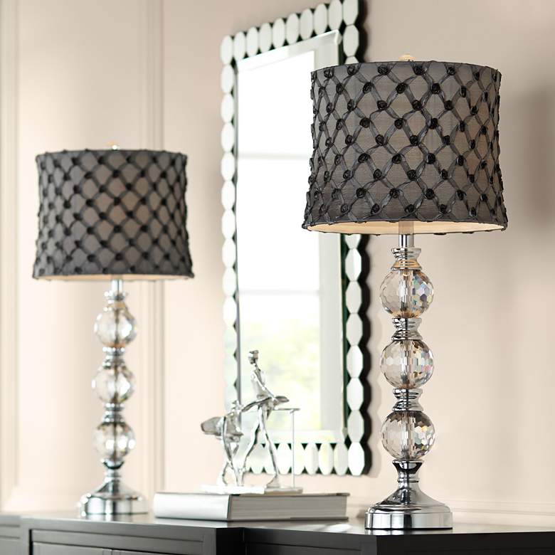 Image 1 Sarah Crystal Table Lamps Set of 2 with Lattice Rose Shades
