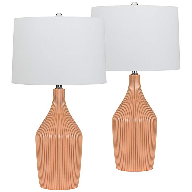 Image 1 Saranac Pale Pink Ribbed Ceramic Table Lamp Set of 2