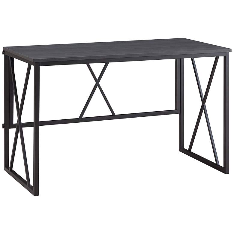 Image 2 Sarandon 48" Wide Gray Herringbone and Matte Black Rectangular Desk