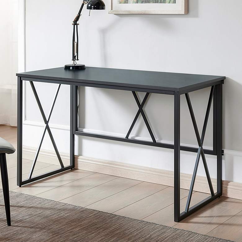 Image 1 Sarandon 48" Wide Gray Herringbone and Matte Black Rectangular Desk
