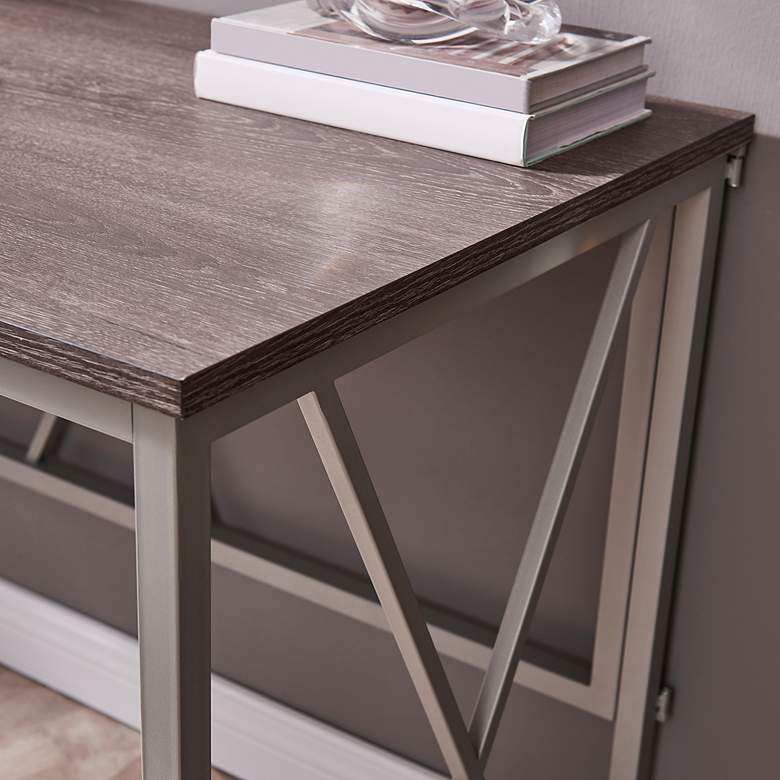 Image 3 Sarandon 48"W Weathered Oak Satin Nickel Rectangular Desk more views