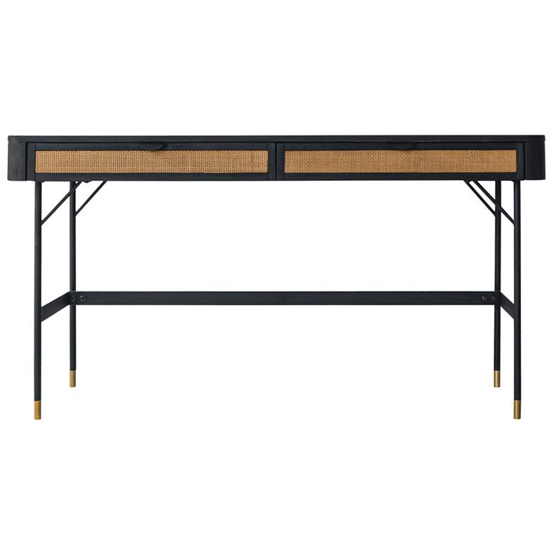 Image 1 Saratoga 2 Drawer Desk with Rattan in Acacia Wood and Metal