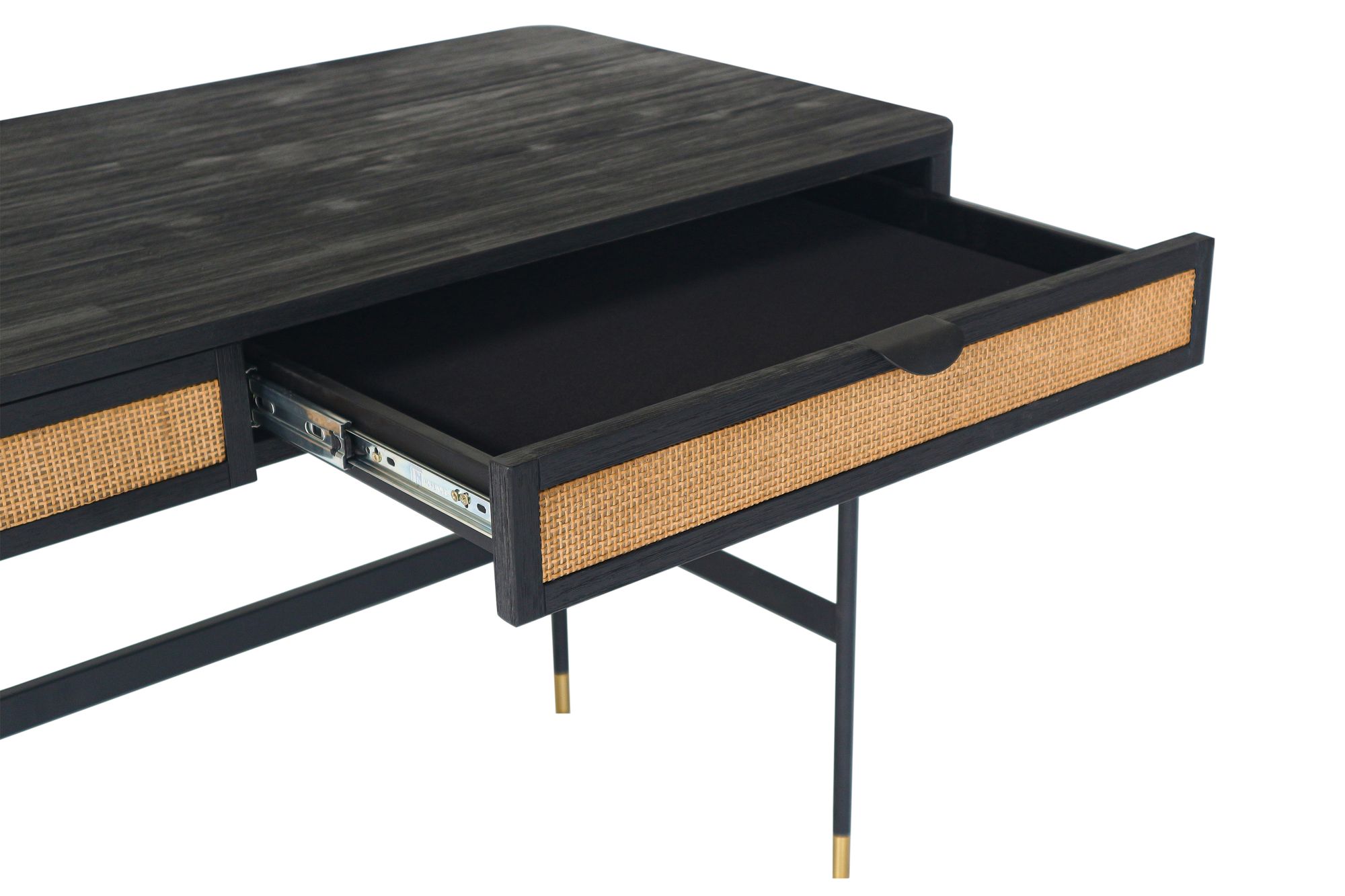 Image 5 Saratoga 2 Drawer Desk with Rattan in Acacia Wood and Metal more views