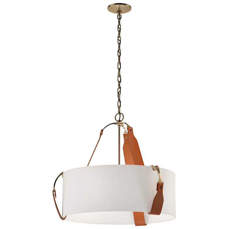 Image 1 Saratoga 26.2" Wide Chestnut Accented Antique Brass Pendant With Flax