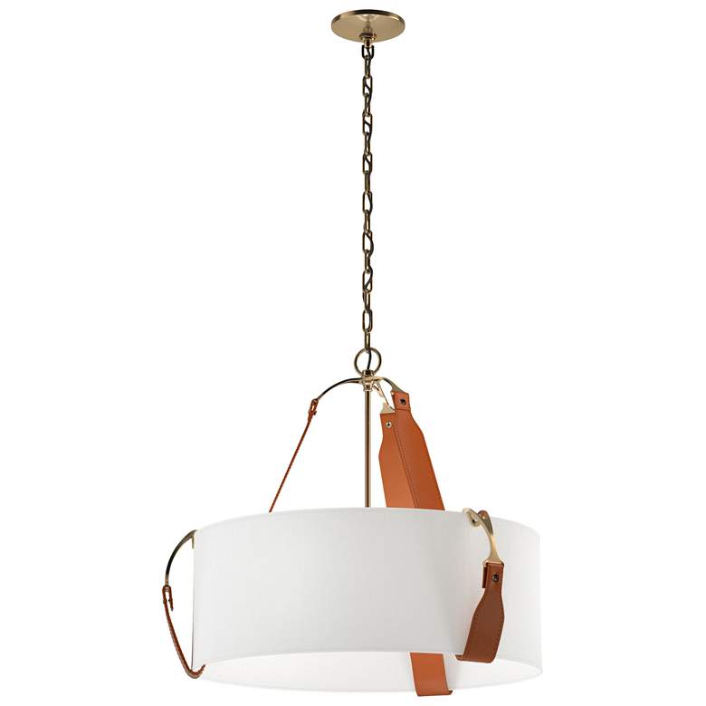 Image 1 Saratoga 26.2"W Chestnut Accented Antique Brass Pendant w/ Anna Shade
