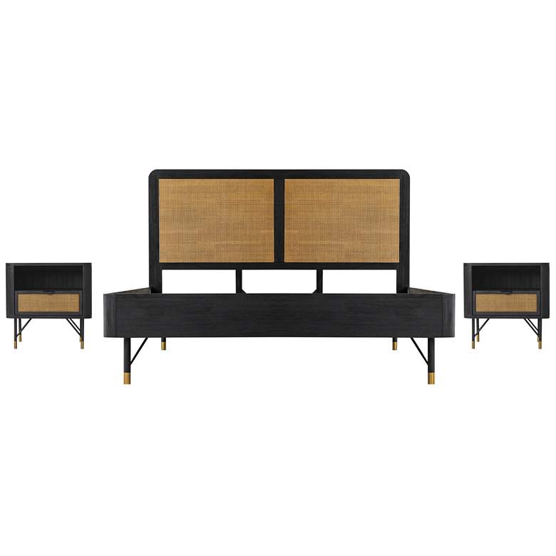 Image 1 Saratoga 3 Piece King Bedroom Set in Black Acacia Wood, Rattan and Metal