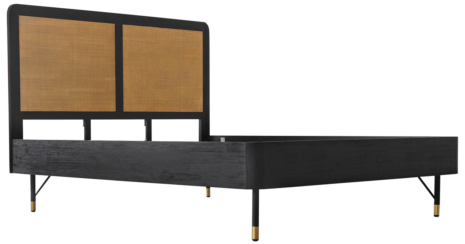 Thumbnail3 of Saratoga 3 Piece King Bedroom Set in Black Acacia Wood, Rattan and Metal more views