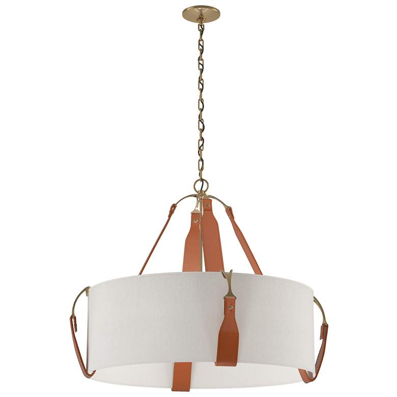Image 1 Saratoga 31.9" Wide Chestnut Accented Antique Brass Pendant With Flax
