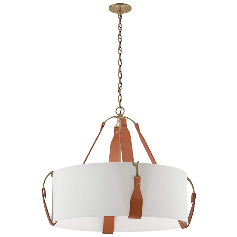 Image 1 Saratoga 31.9"W Chestnut Accented Antique Brass Pendant w/ Anna Shade