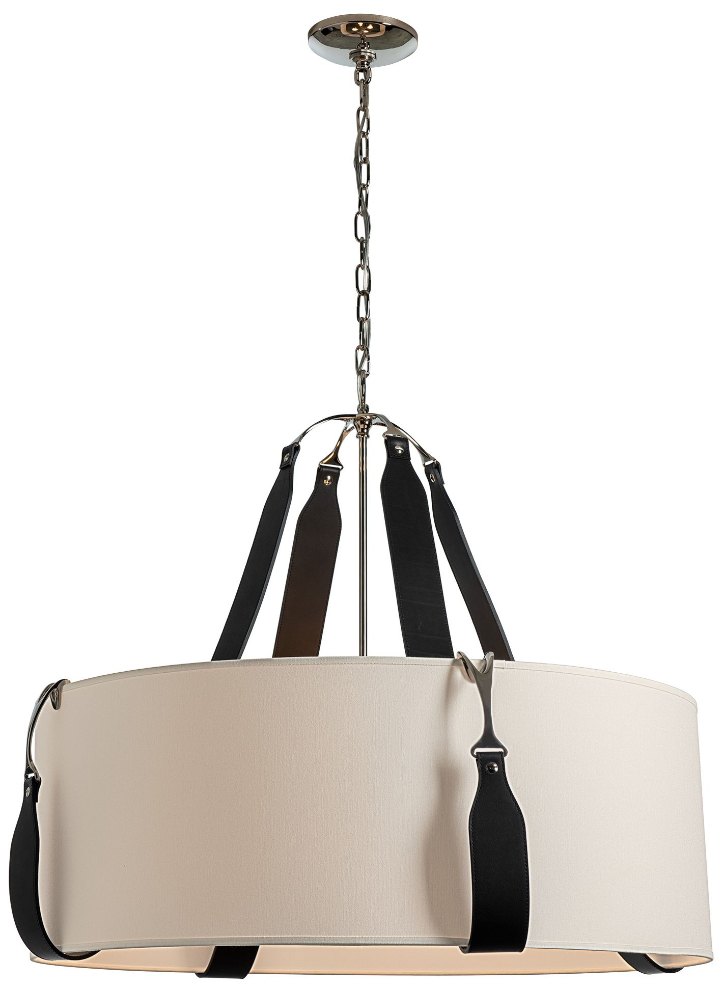 Saratoga 31.9"W Large Black Leather Polished Nickel Pendant Made to Or