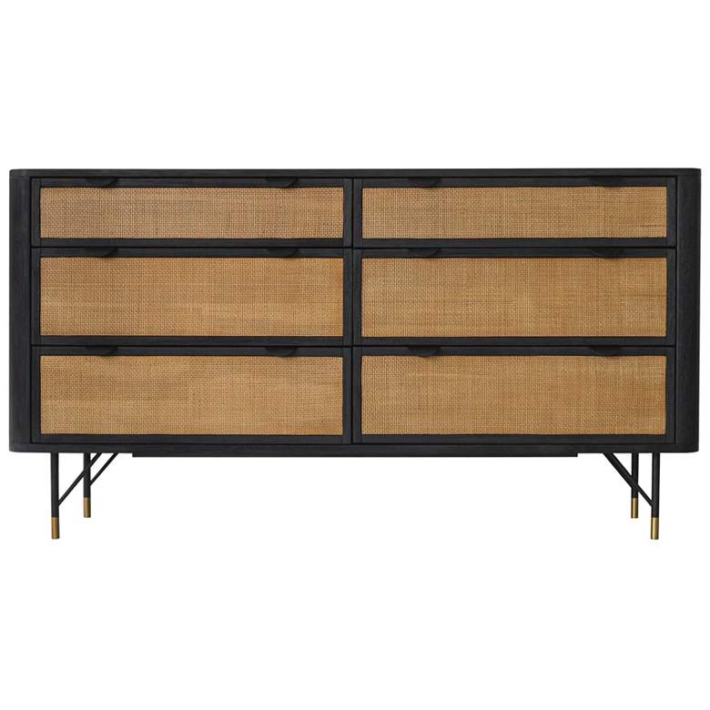 Image 1 Saratoga Dresser with 6 Drawers in Black Acacia Wood and Rattan