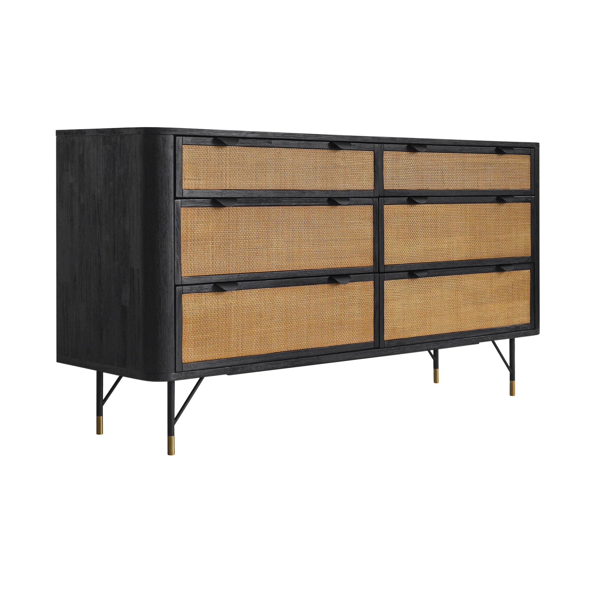 Thumbnail3 of Saratoga Dresser with 6 Drawers in Black Acacia Wood and Rattan more views