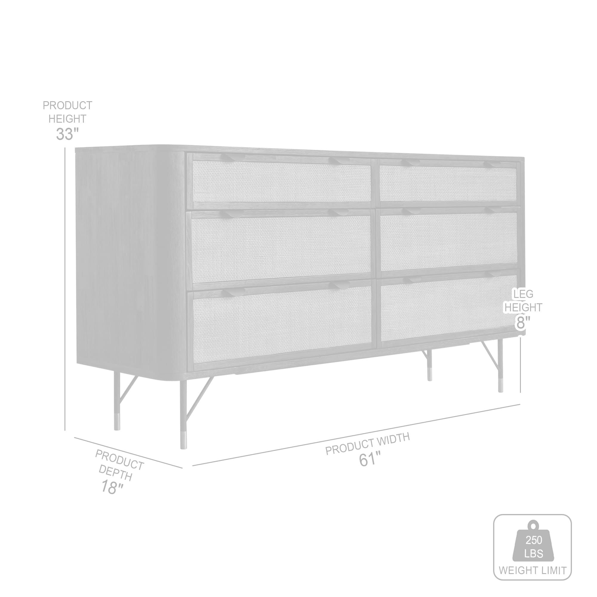 Saratoga Dresser with 6 Drawers in Black Acacia Wood and Rattan