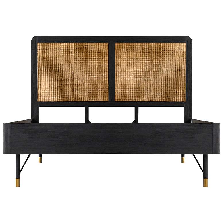 Image 1 Saratoga Queen Platform Bed in Black Acacia Wood, Rattan and Metal