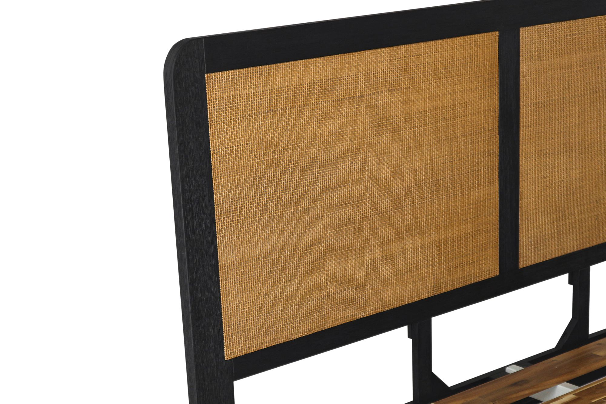 Image 5 Saratoga Queen Platform Bed in Black Acacia Wood, Rattan and Metal more views