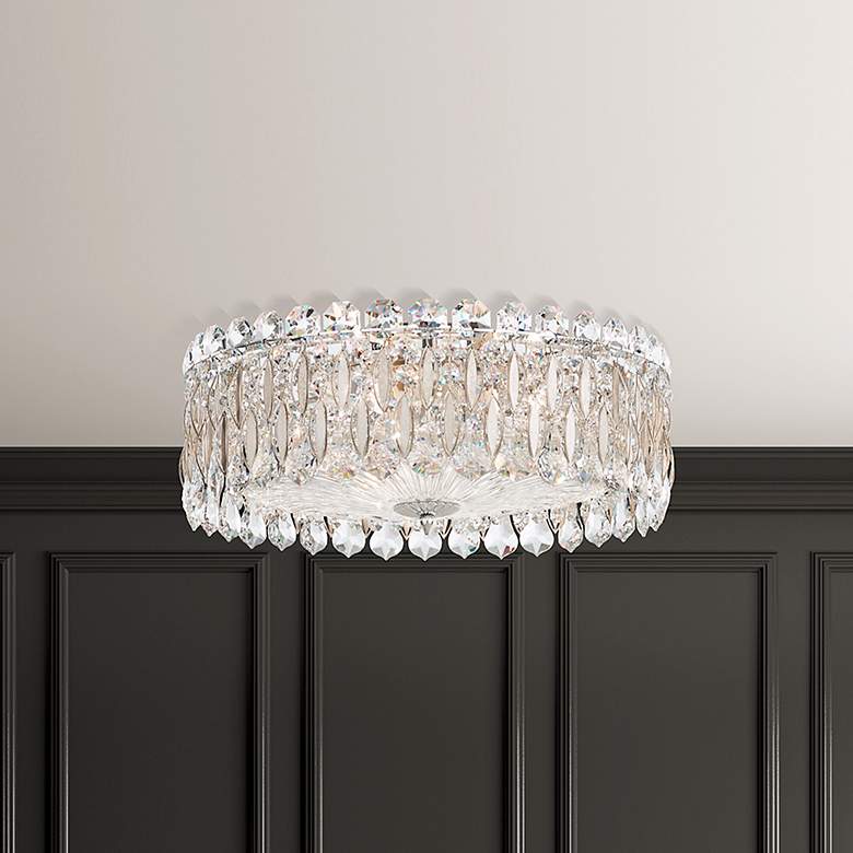 Image 1 Sarella 6.5"H x 15.5"W 3-Light Crystal Flush Mount in Antique Sil