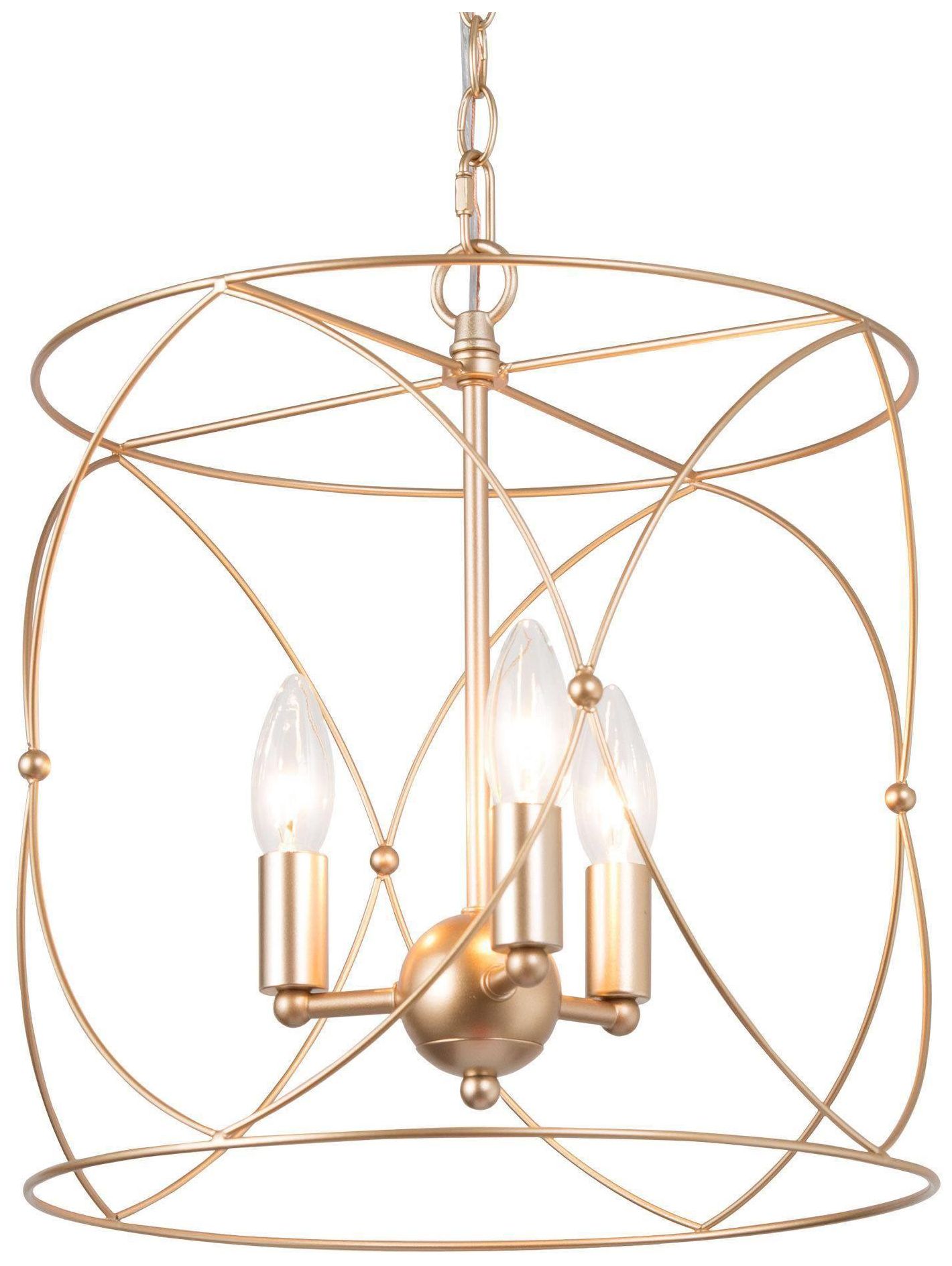 Sarla 13"W Satin Brass 3-Light Metal Lantern Kitchen Pendant