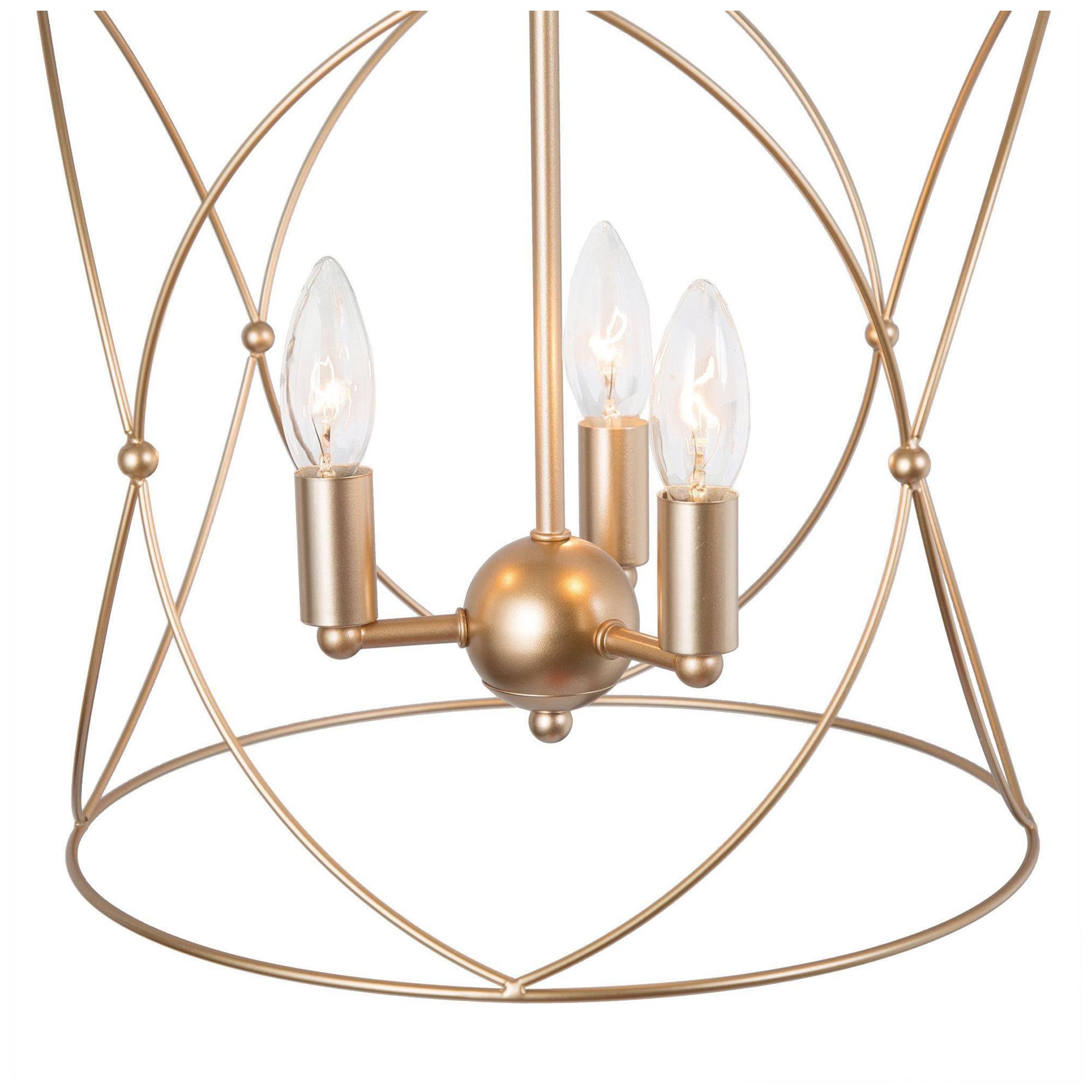 Image 2 Sarla 13"W Satin Brass 3-Light Metal Lantern Kitchen Pendant more views