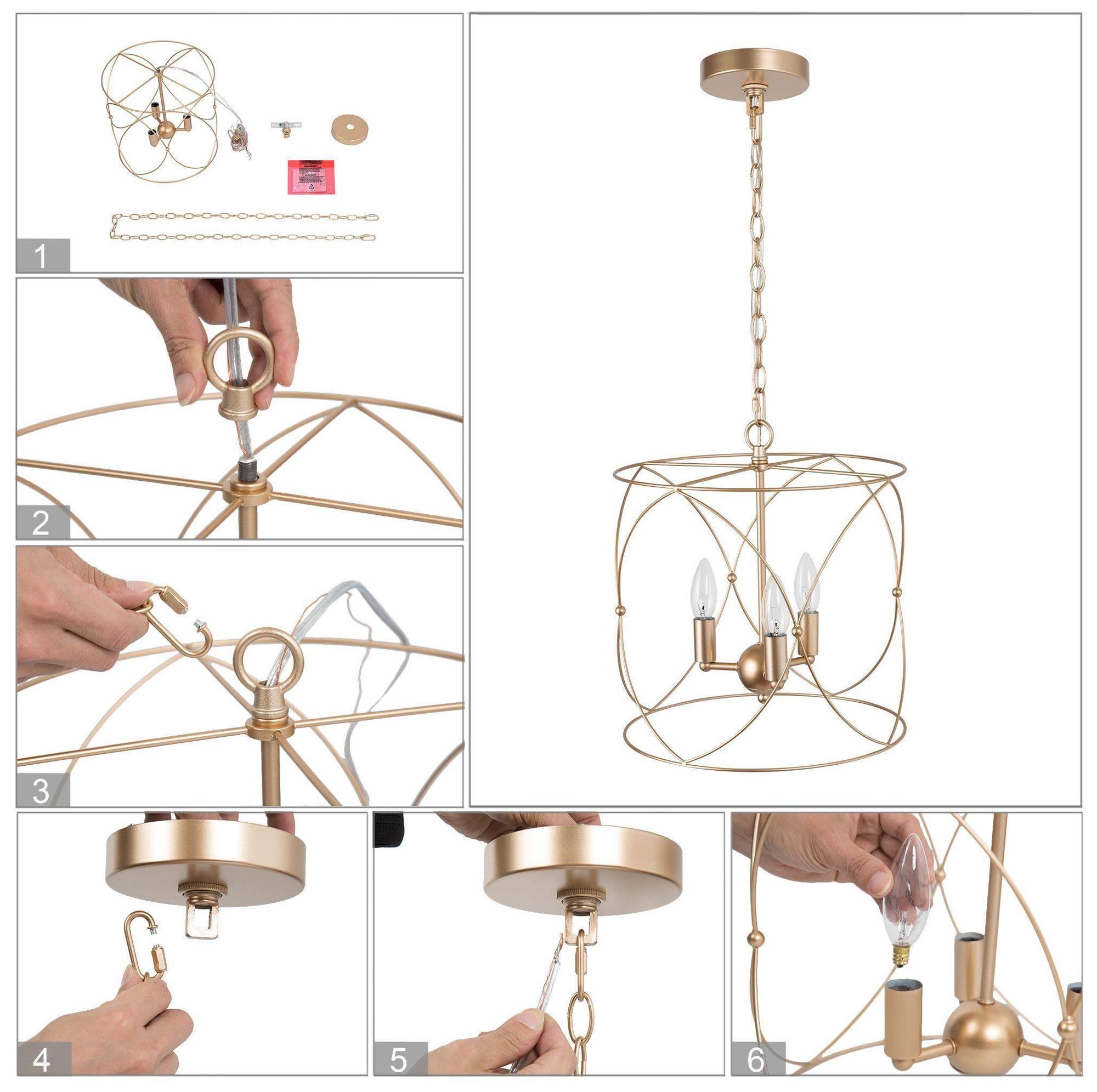 Image 6 Sarla 13"W Satin Brass 3-Light Metal Lantern Kitchen Pendant more views
