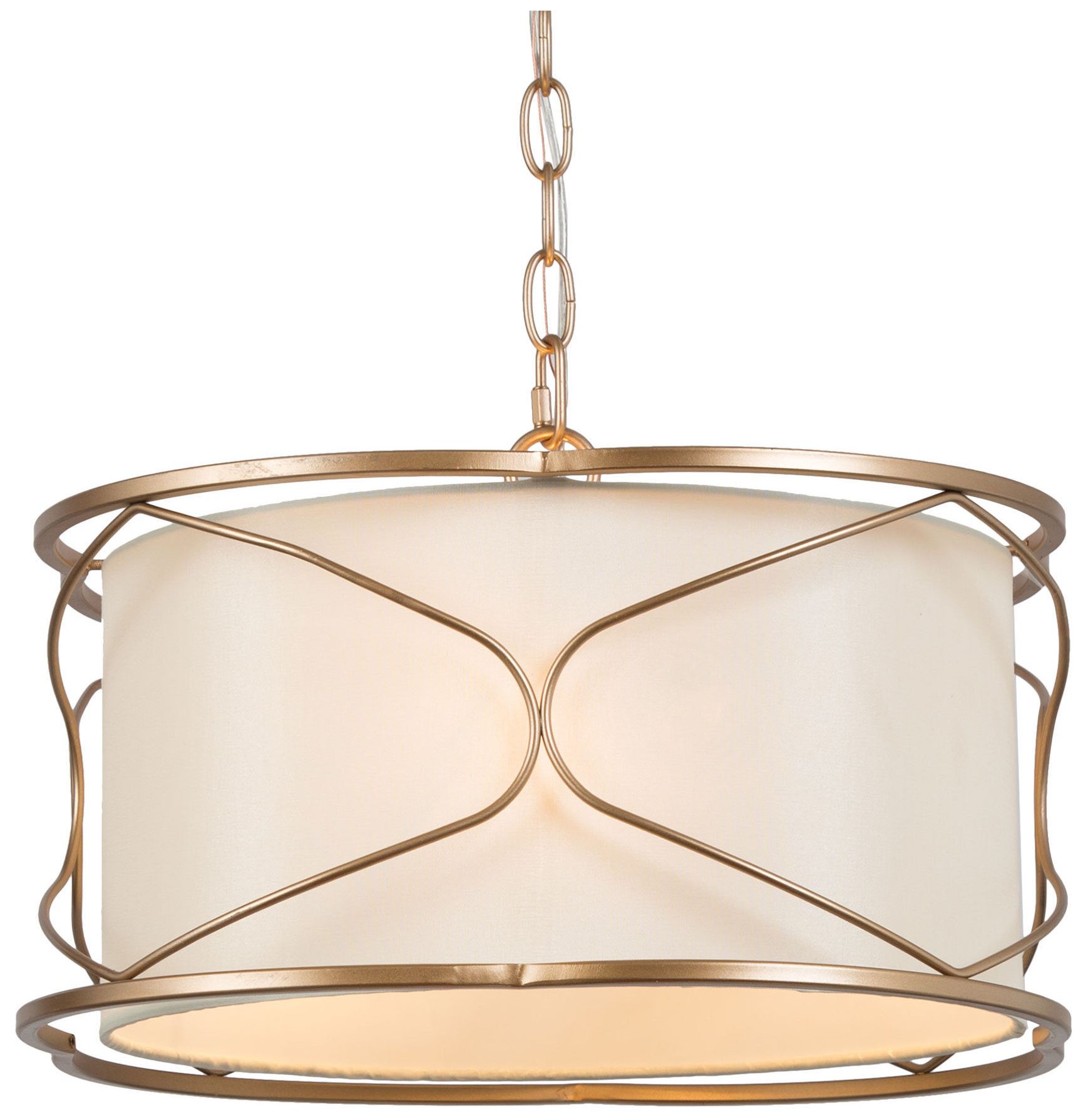 Sarla 15.7"W Satin Brass 3-Light Drum Shaded Kitchen Pendant