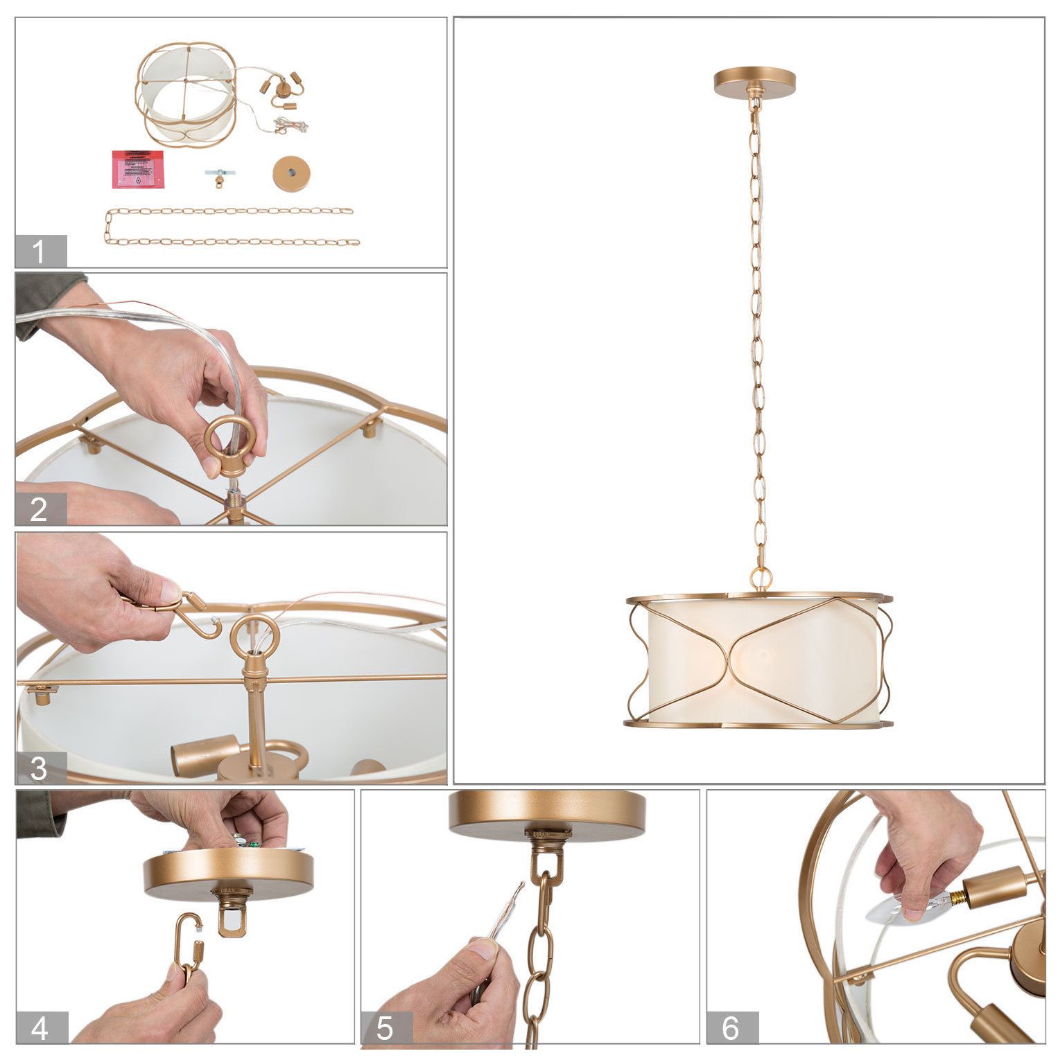 Image 4 Sarla 15.7"W Satin Brass 3-Light Drum Shaded Kitchen Pendant more views