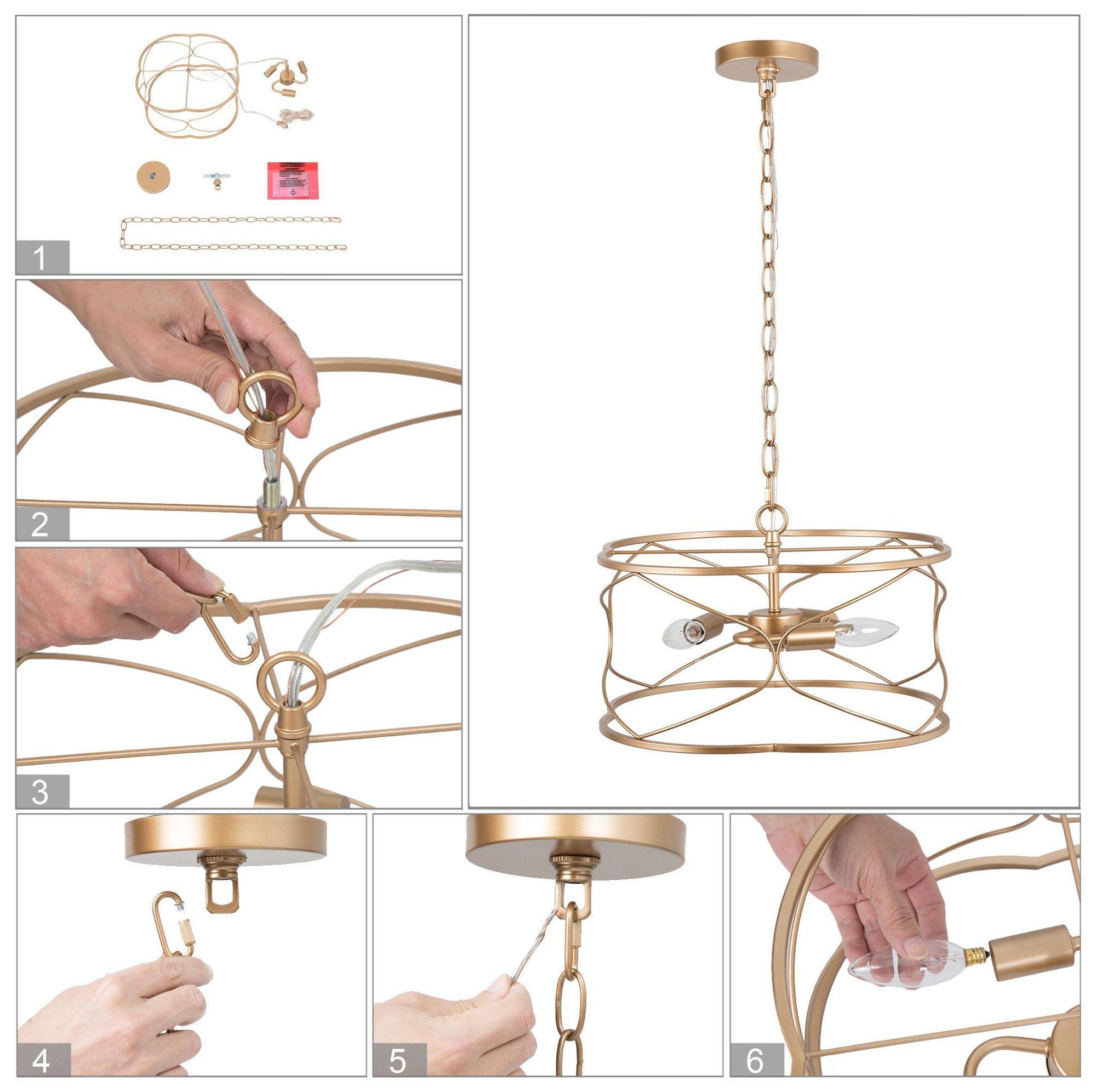 Image 5 Sarla 15.7"W Satin Brass 3-Light Metal Drum Kitchen Pendant more views