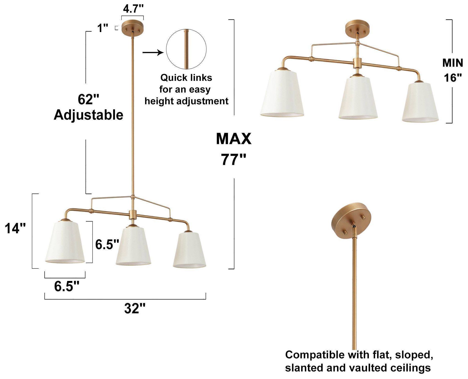 Image 2 Sarla 31.9"W Satin Brass 3-Light Linear Chandelier with Fabric Shade more views