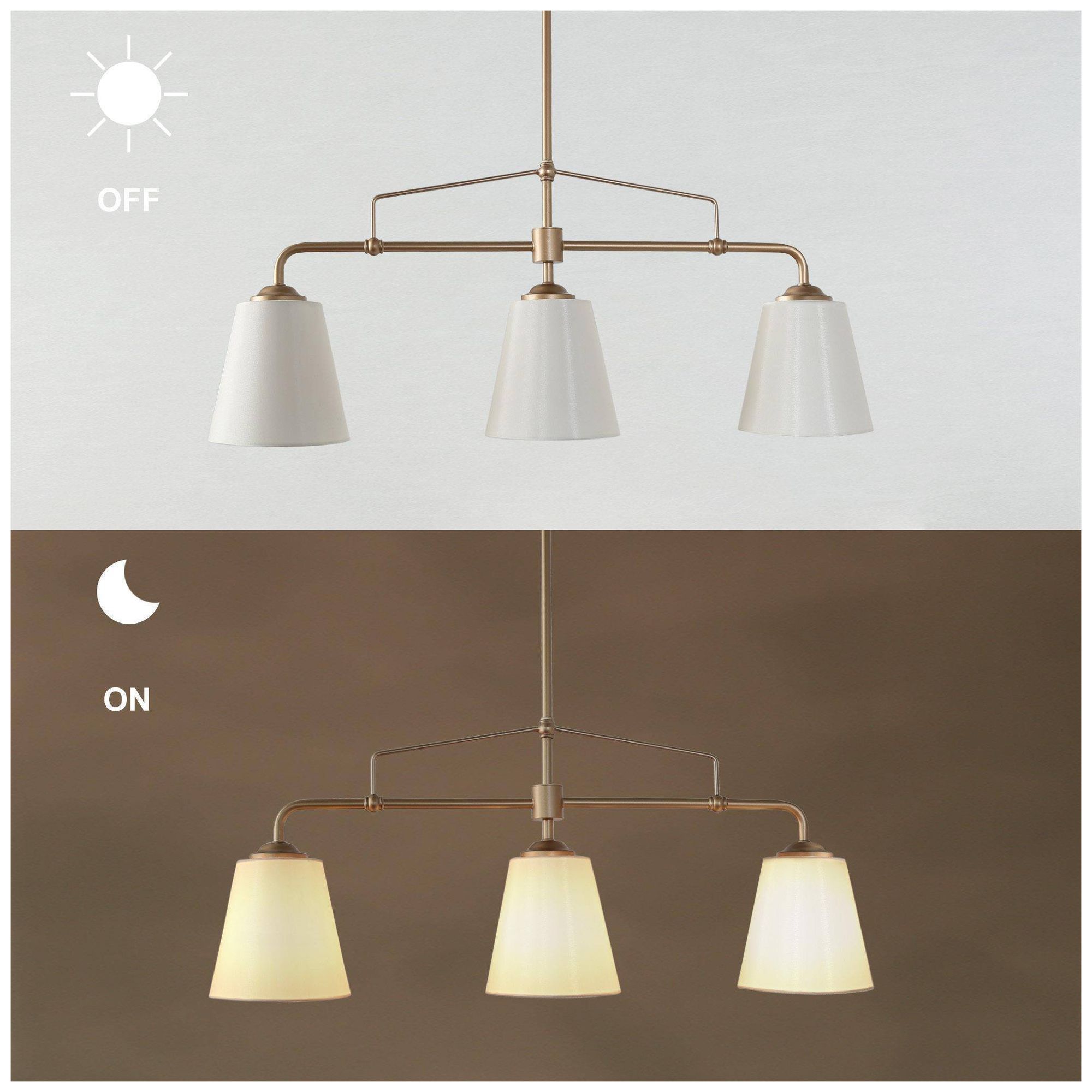Image 3 Sarla 31.9"W Satin Brass 3-Light Linear Chandelier with Fabric Shade more views