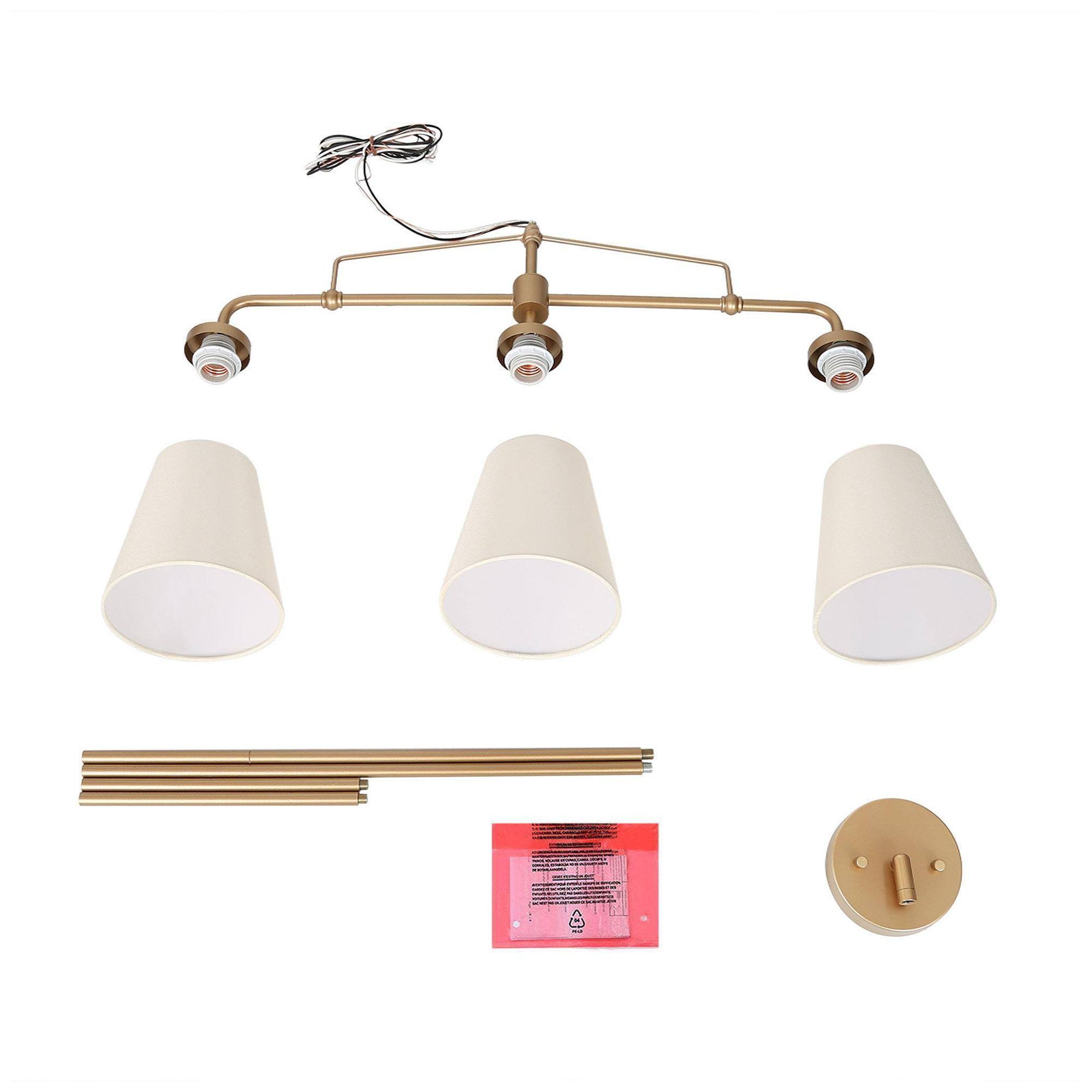 Image 4 Sarla 31.9"W Satin Brass 3-Light Linear Chandelier with Fabric Shade more views