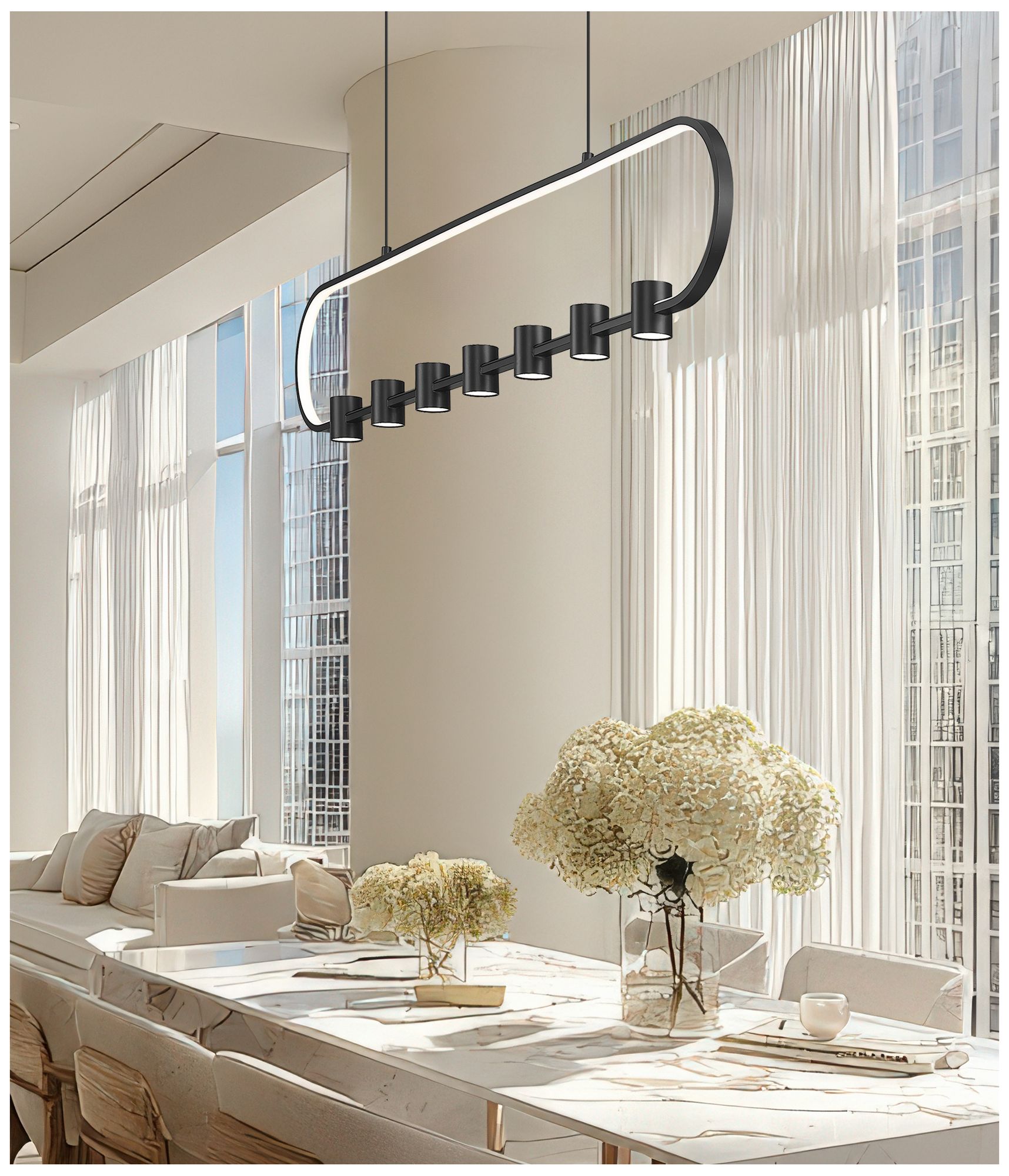 Image 2 Saros by Z-Lite 54 inch Matte Black 7 Light Linear Chandelier more views